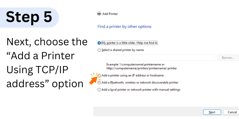 Add a Printer Using TCP/IP address