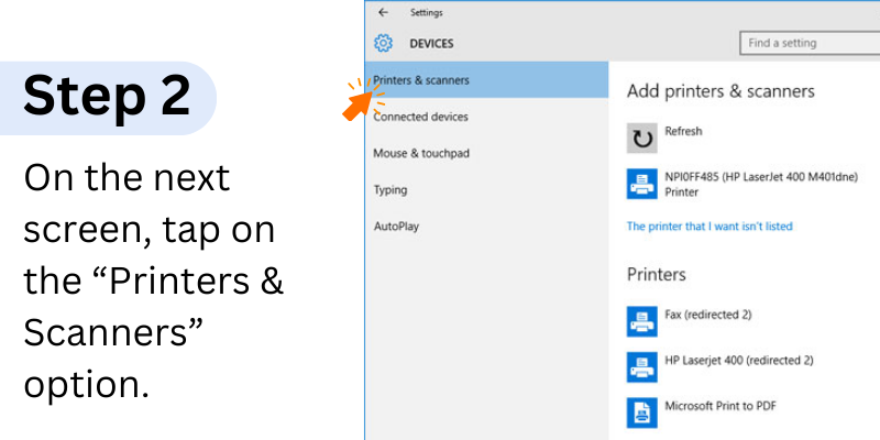 tap on the “Printers & Scanners” option