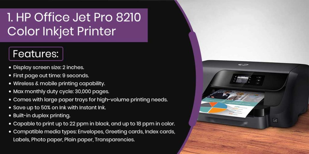 HP Office Jet Pro 8210 Color Inkjet Printer