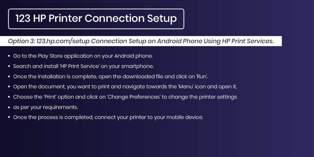 123.hp.com setup Connection Setup on Android Phone Using HP Print Services.  123 hp com setup